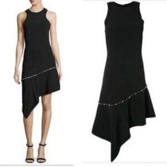 Jonathan Simkhai Dress Pearl Studded Asymmetrical Black Sz 0 Wedding Guest - Picture 1 of 11